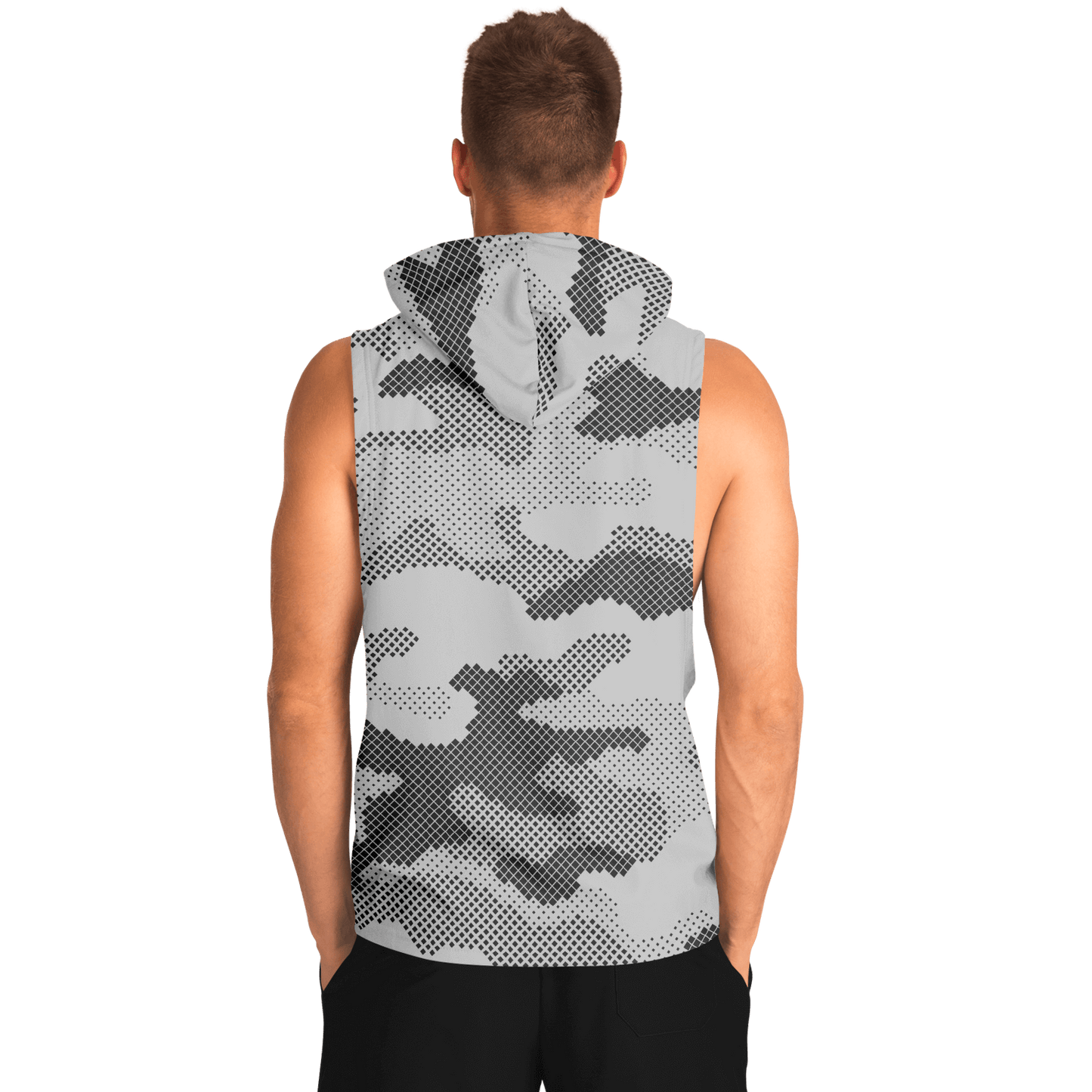 Sleeveless Hoodie | Black & White Digital Dotted