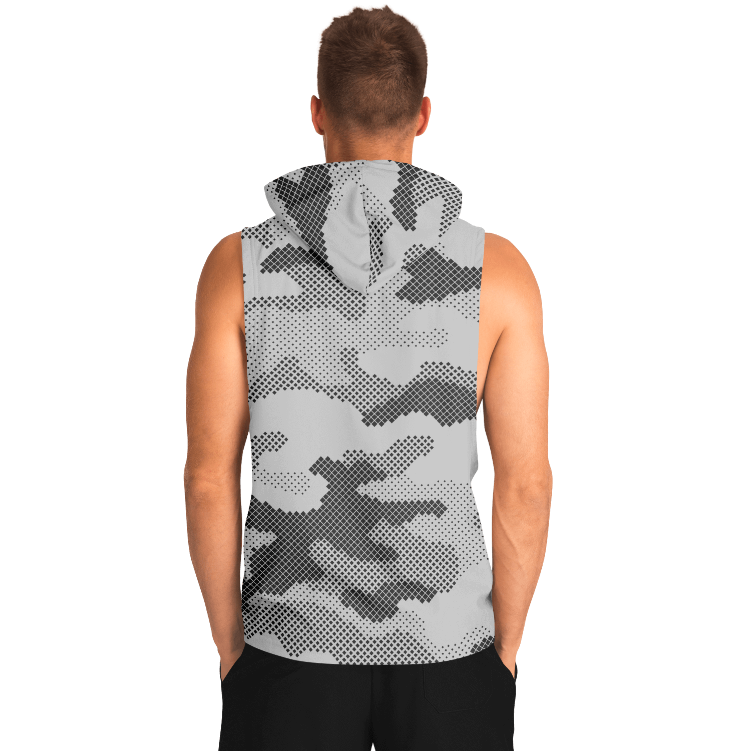 Sleeveless Hoodie | Black & White Digital Dotted