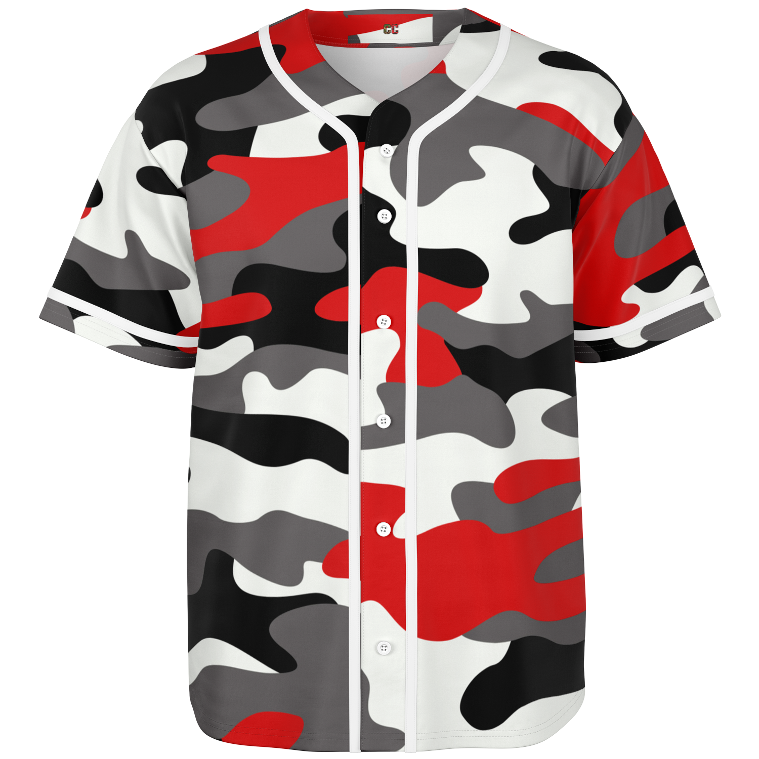 Camo Baseball Jersey | Red, Black & White Camouflage