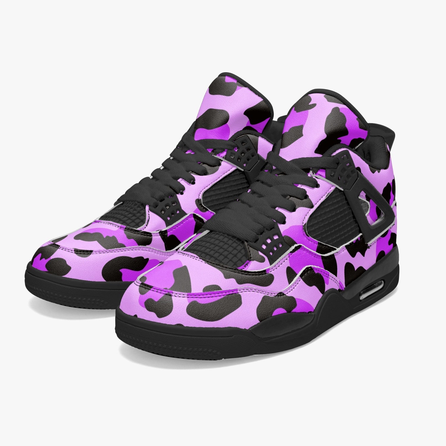 Leopard Jordans AJ4 | Purple, Blue and Black Pattern