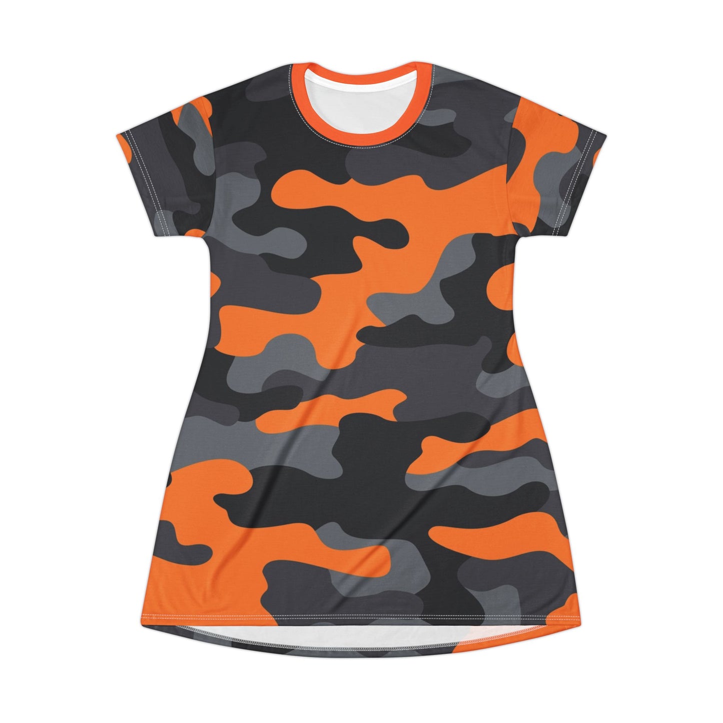 Camo T-Shirt Dress | Orange, Black, and Gray Camouflage