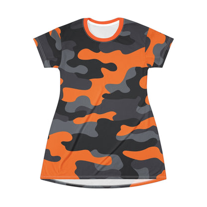 Camo T-Shirt Dress | Orange, Black, and Gray Camouflage