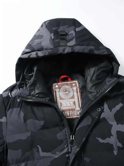 Red / Grey Men's Hooded Camo Puffer Jacket | Regular Fit