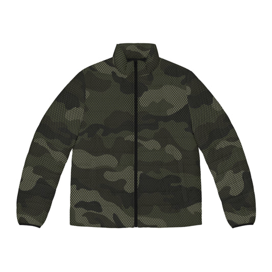 Brown Camo Puffer Jacket For Men | Digital Dotted Camouflage