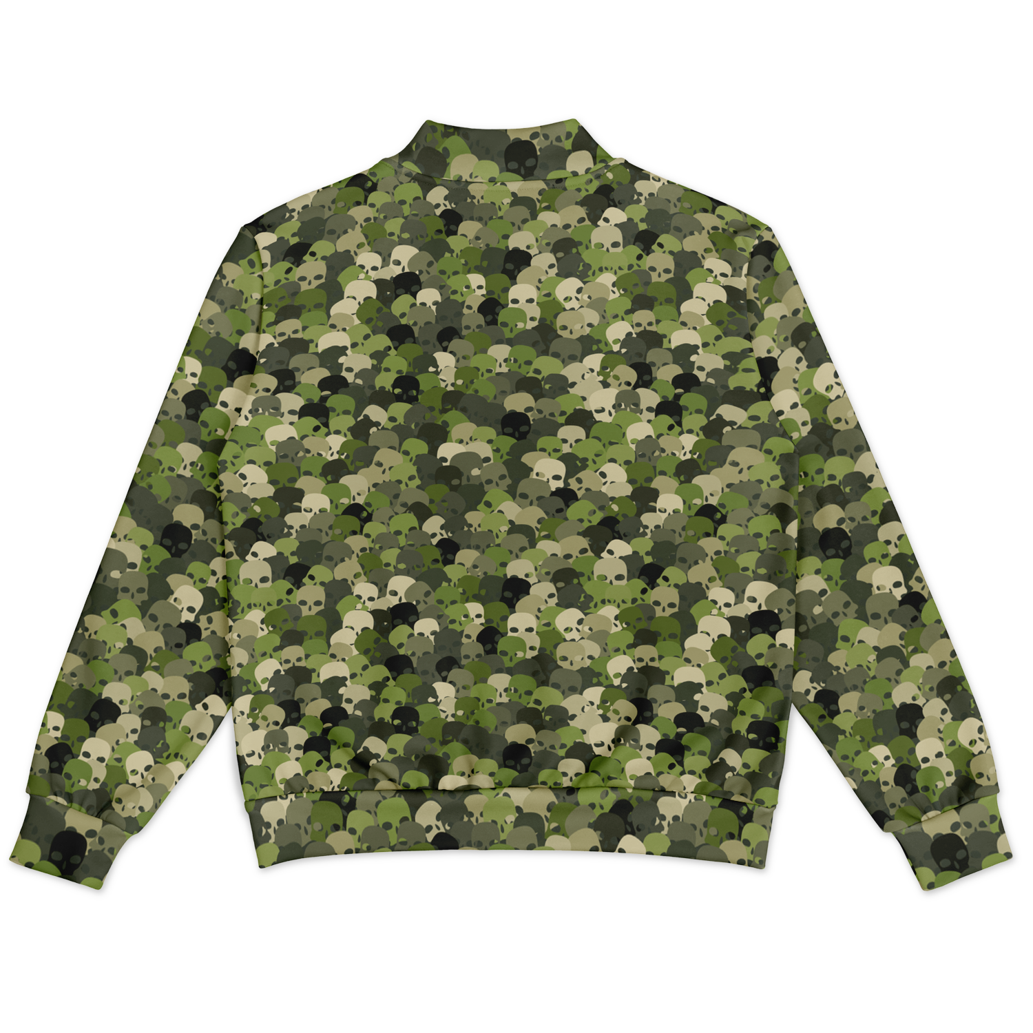 Baseball Jacket in Green, Olive, & Beige Skulls Camo Print