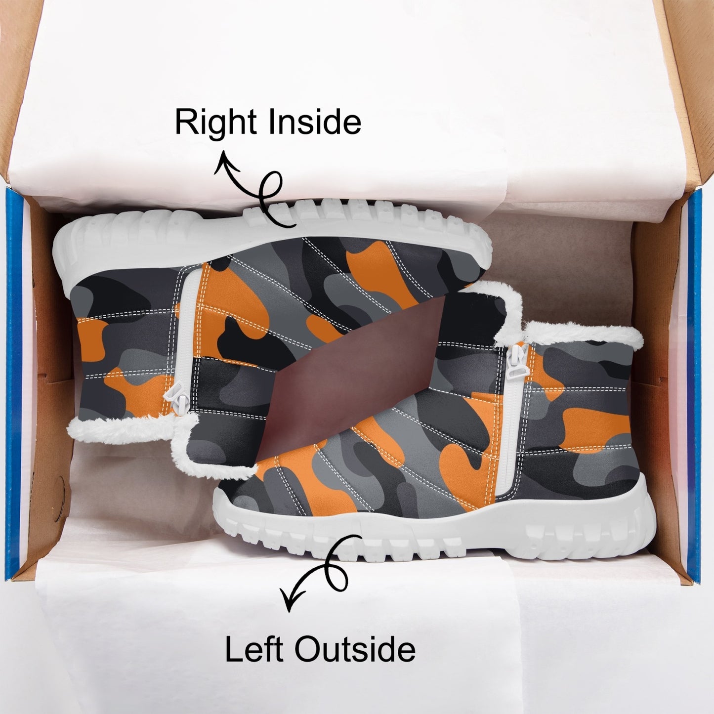 Camo Boots | Cotton-pad Fur Zipper Up | Orange, Black & Gray