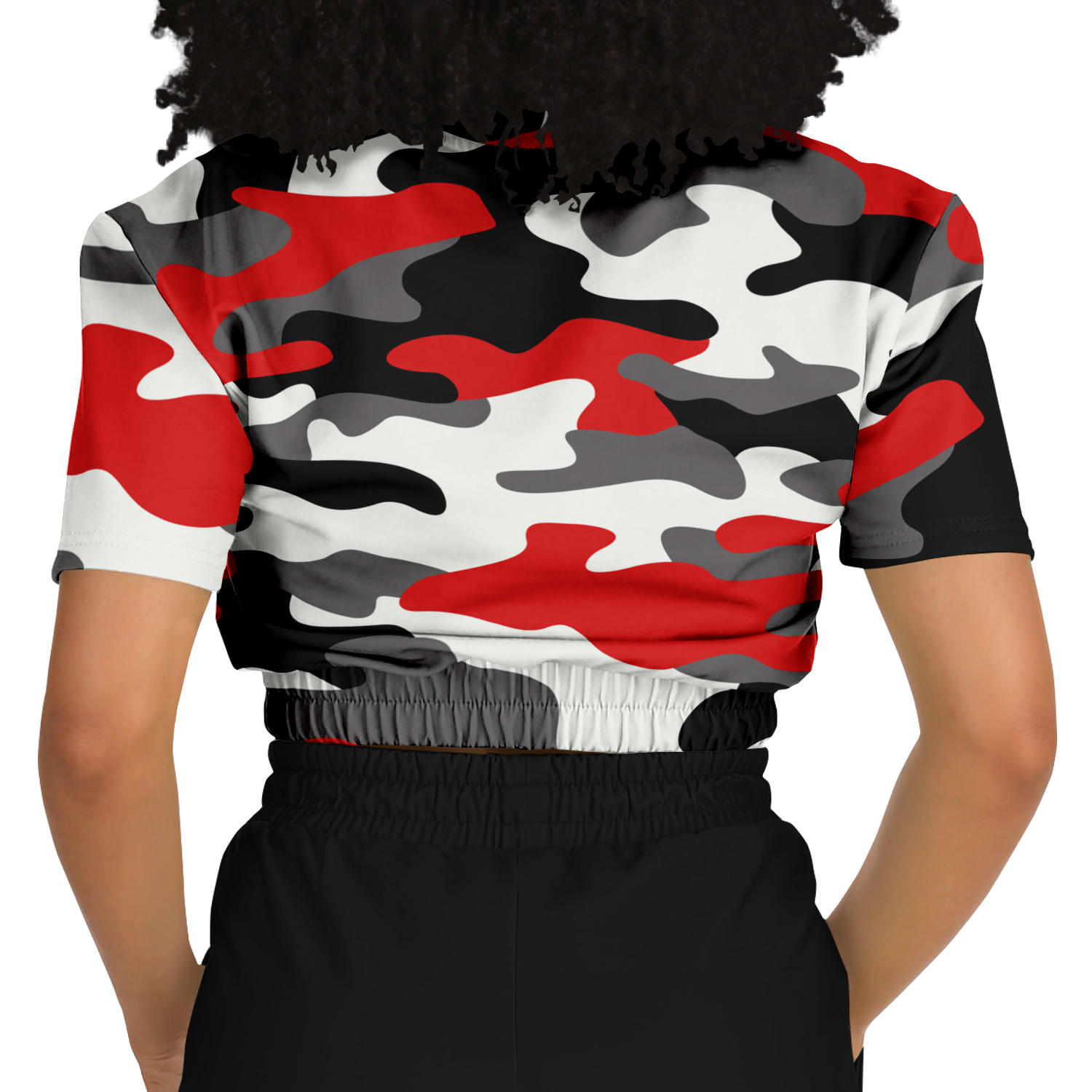 Camo Crop Top Sweatshirt | Red, Black & White Camouflage