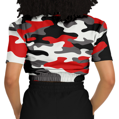 Camo Crop Top Sweatshirt | Red, Black & White Camouflage