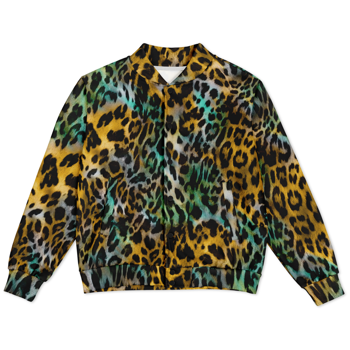 Baseball Jacket in Yellow and Blue Leopard Print