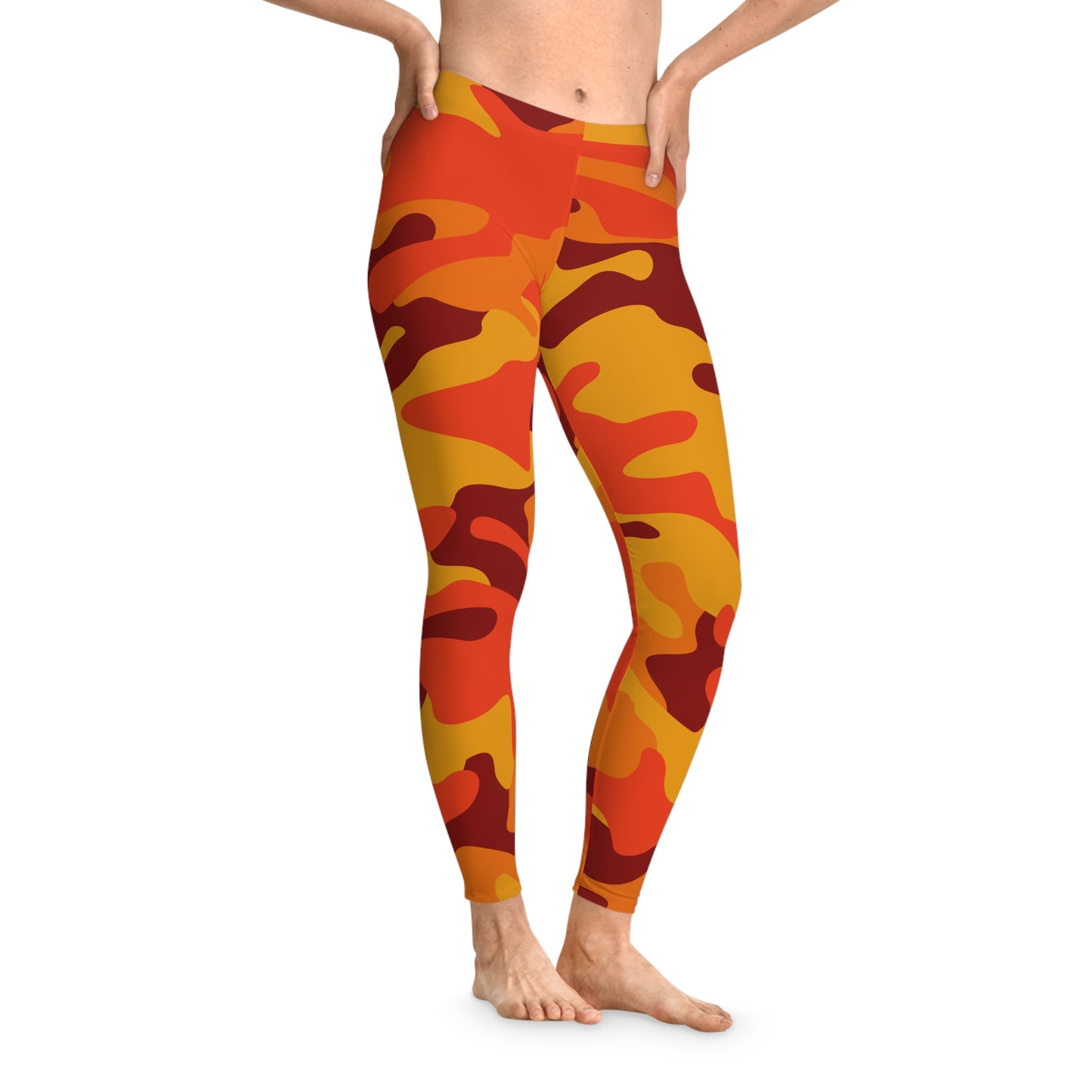 Orange & Red Camo Leggings For Women | Mid Waist Fit