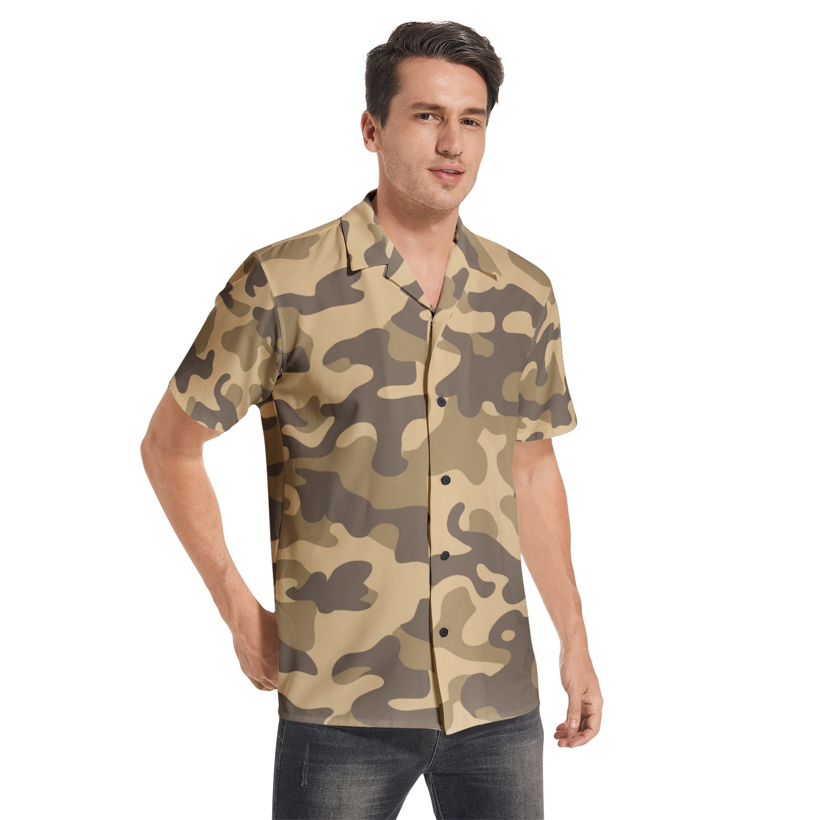 Cotton Camo Shirt For Men | Khaki Short-Sleeve