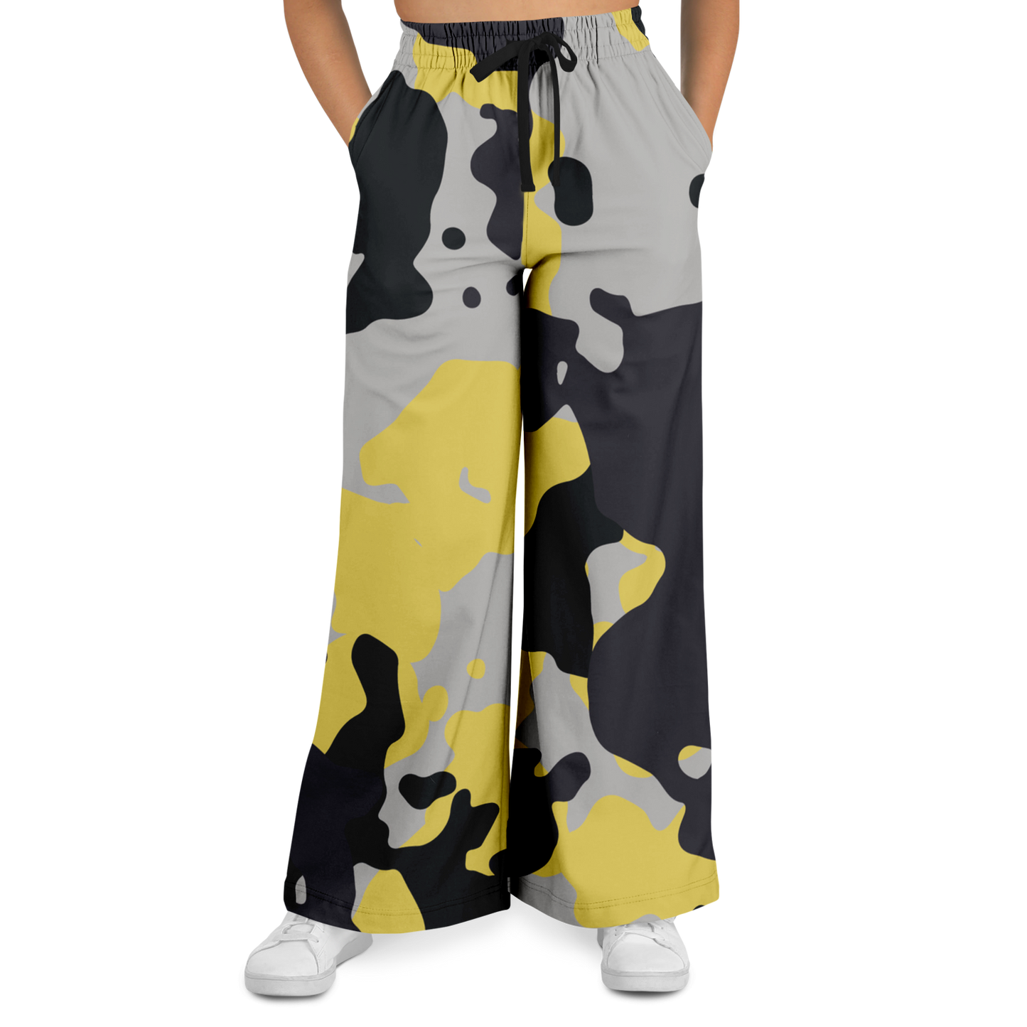 Camo Wide Leg Pants | Yellow, Black & Silver Camouflage