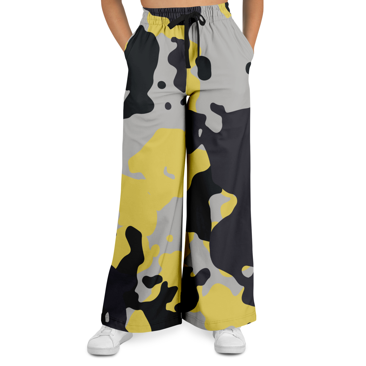 Camo Wide Leg Pants | Yellow, Black & Silver Camouflage