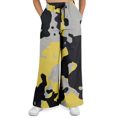 Camo Wide Leg Pants | Yellow, Black & Silver Camouflage