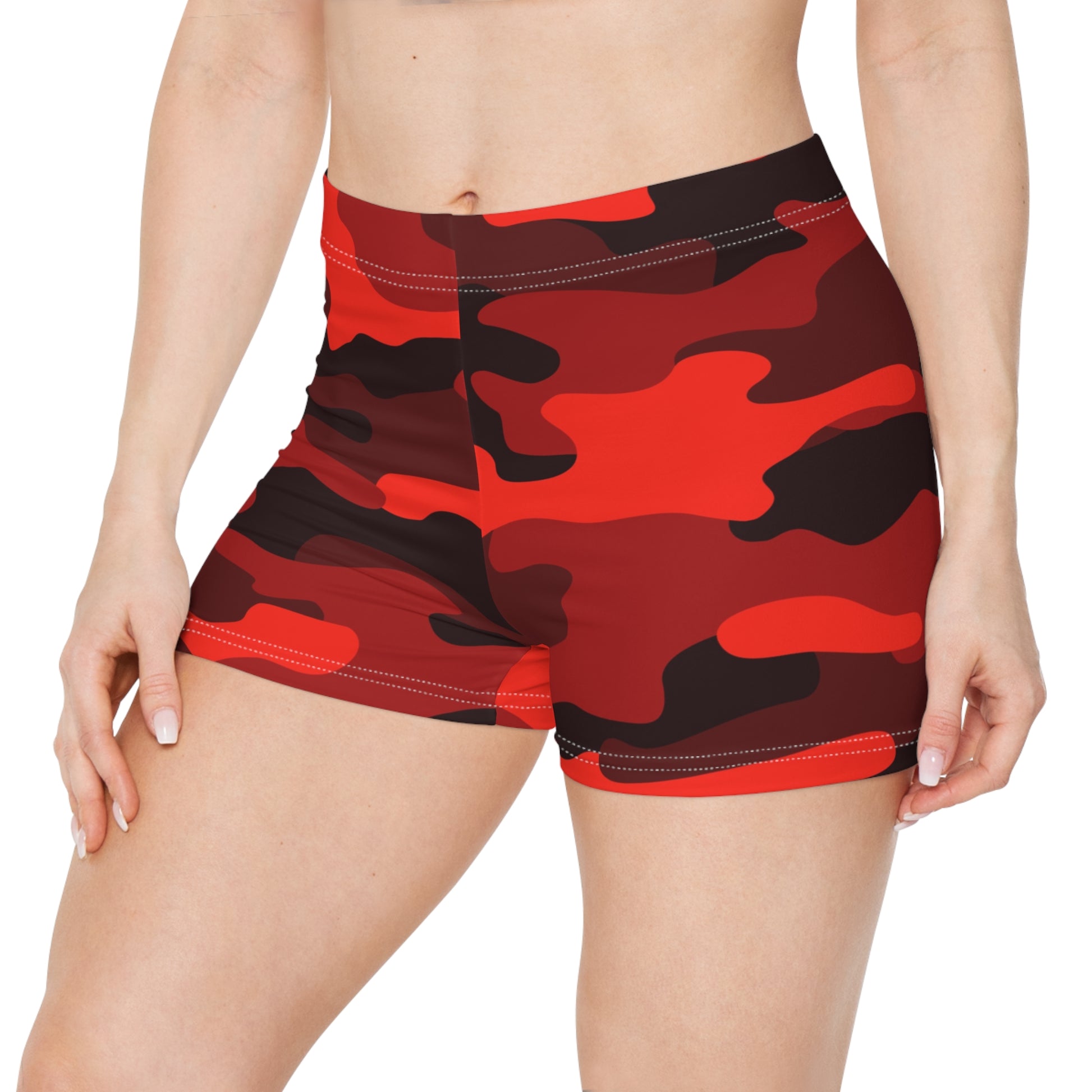 Women's Camo Shorts | Tight Fit | Scarlet Red & Black