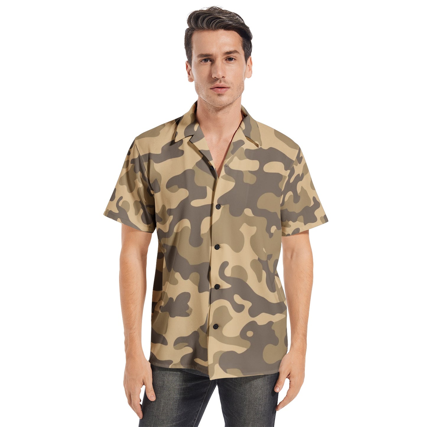 Cotton Camo Shirt For Men | Khaki Short-Sleeve