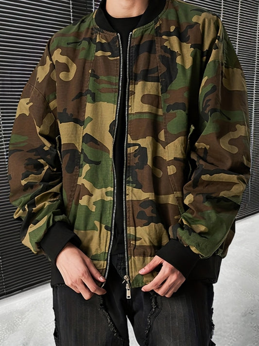 Casual Camo Print Bomber Jacket for Women, Zip-Up Outerwear