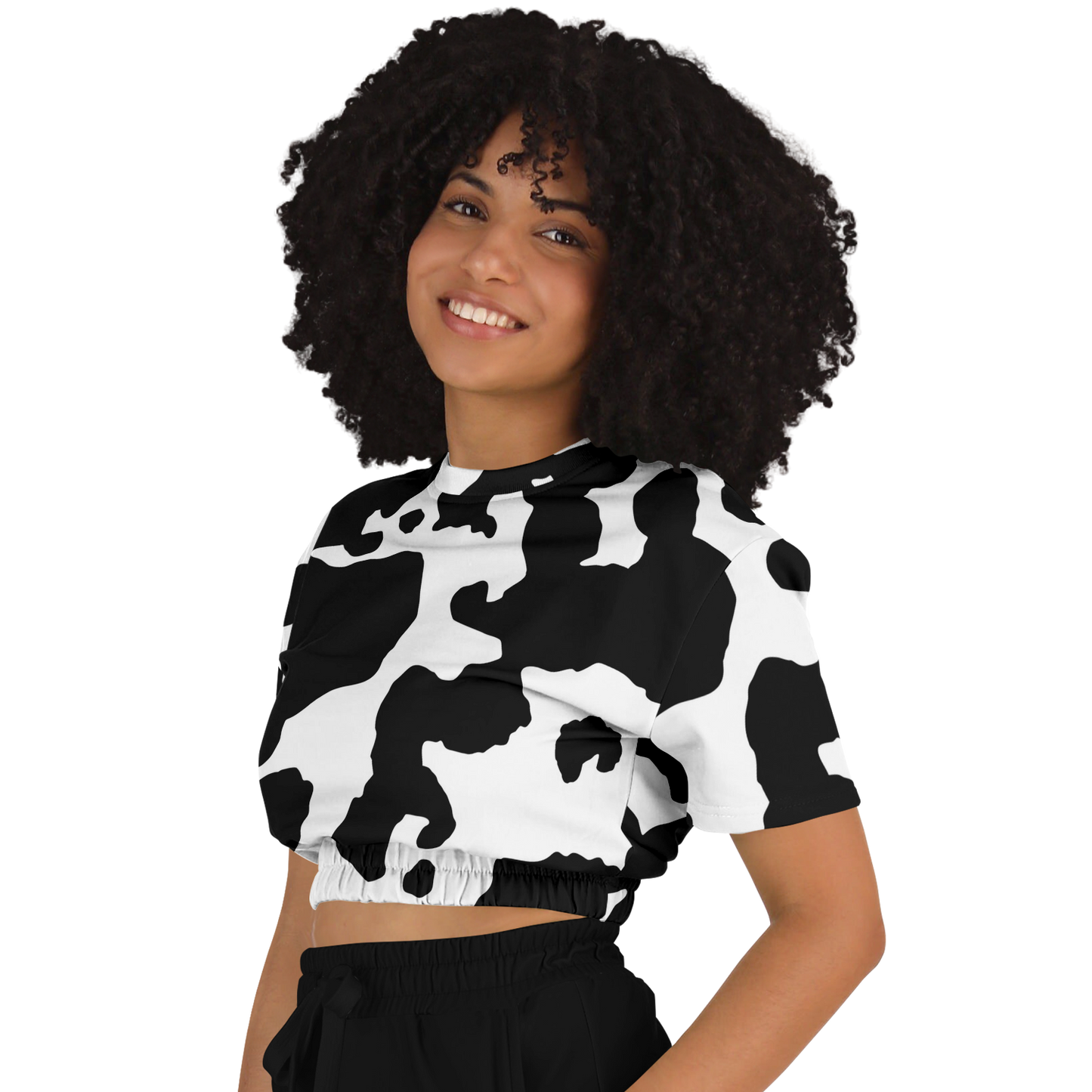 Camo Crop Top Sweatshirt | Black & White Cow Camouflage