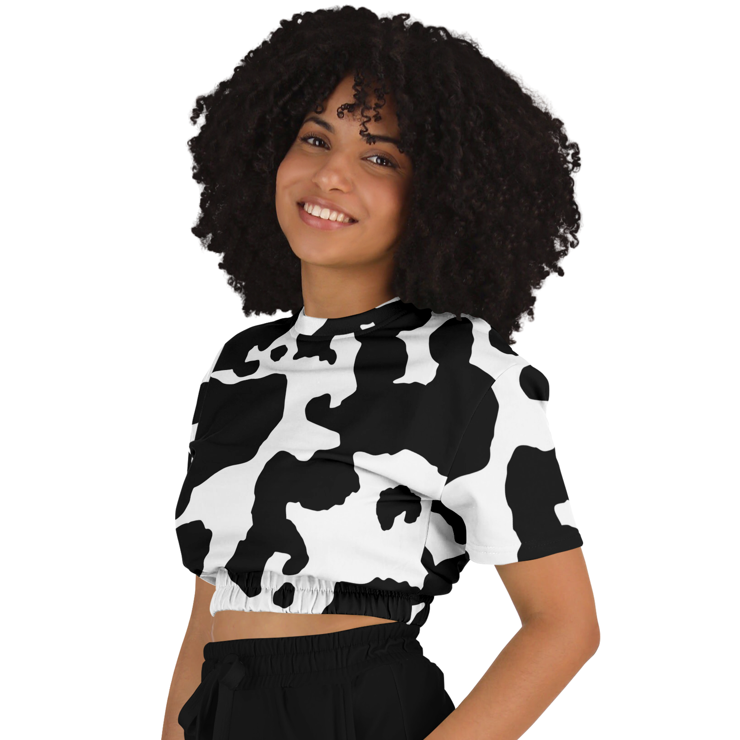 Camo Crop Top Sweatshirt | Black & White Cow Camouflage