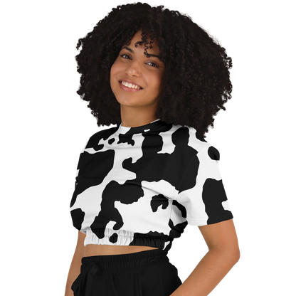 Camo Crop Top Sweatshirt | Black & White Cow Camouflage