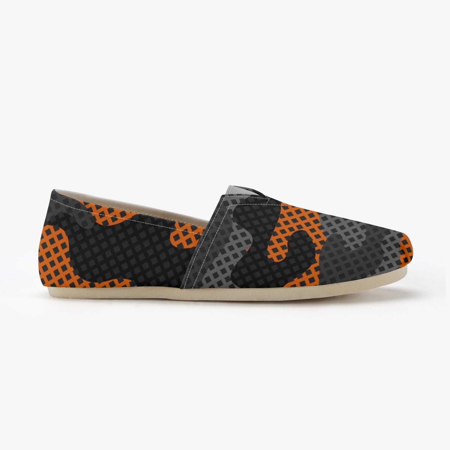 Camo Toms | Black & Orange Pixel Camouflage Canvas Shoes