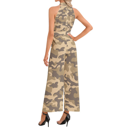 Camo Jumpsuit | Belted Halter Neck | Khaki Camouflage