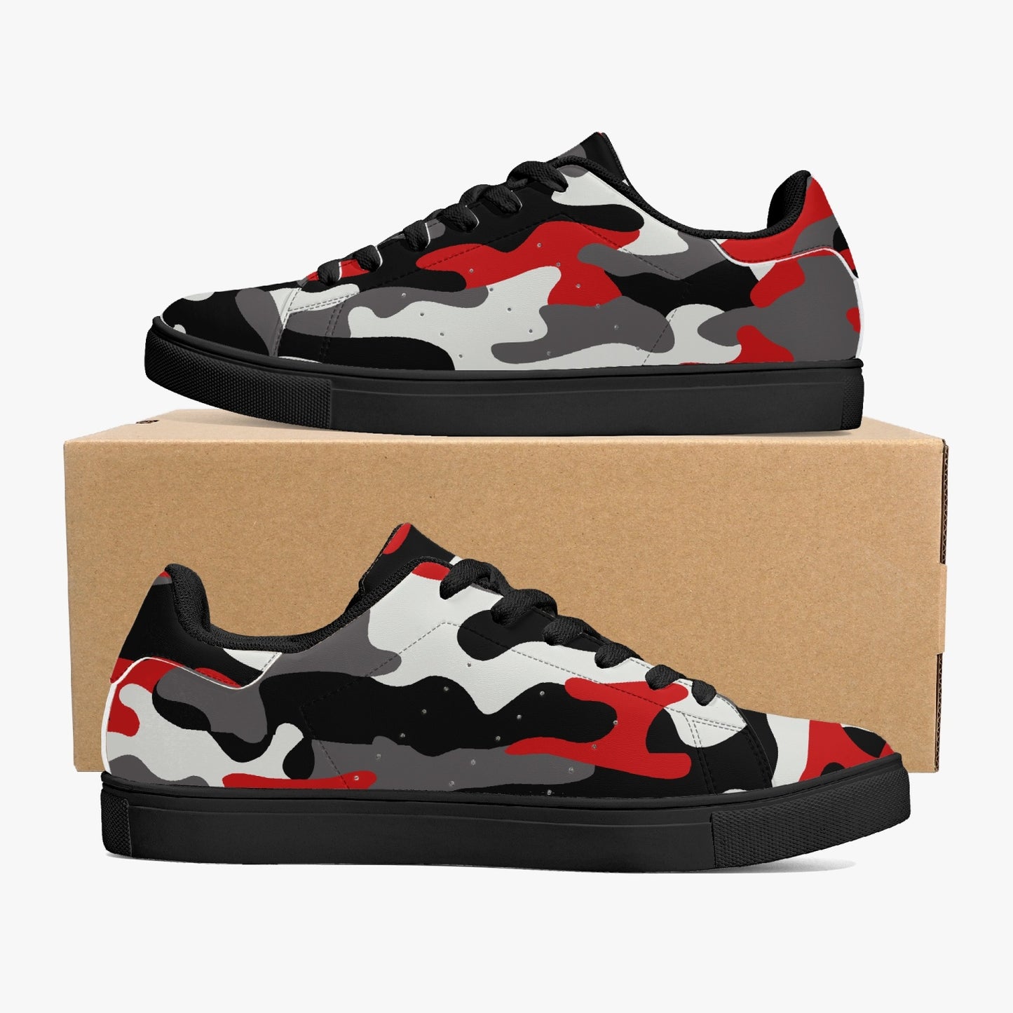 Camo Sneakers | Classic Low-Top | Red, Black, & White