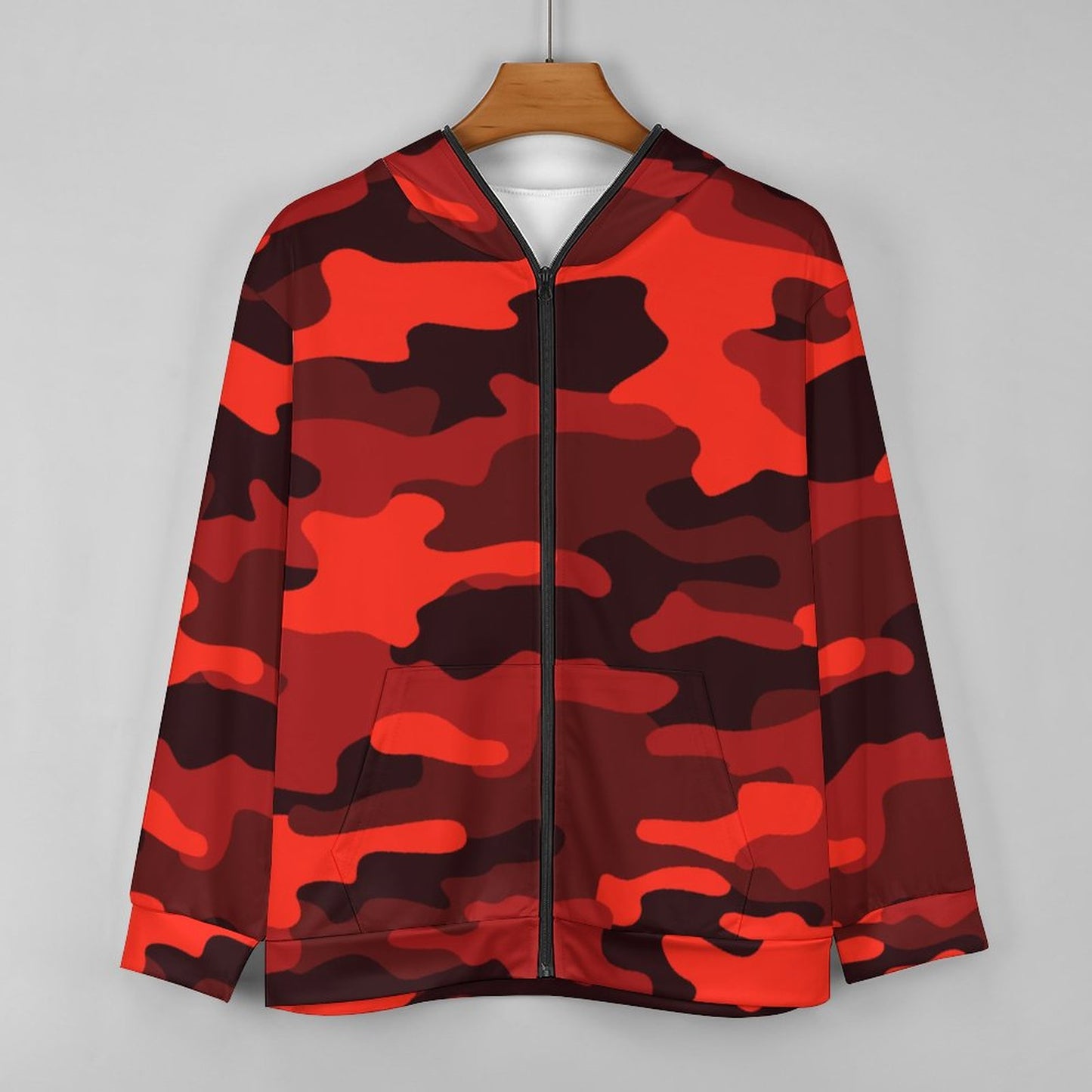 Zip up Camo Hoodie | Scarlet Red & Black Camouflage