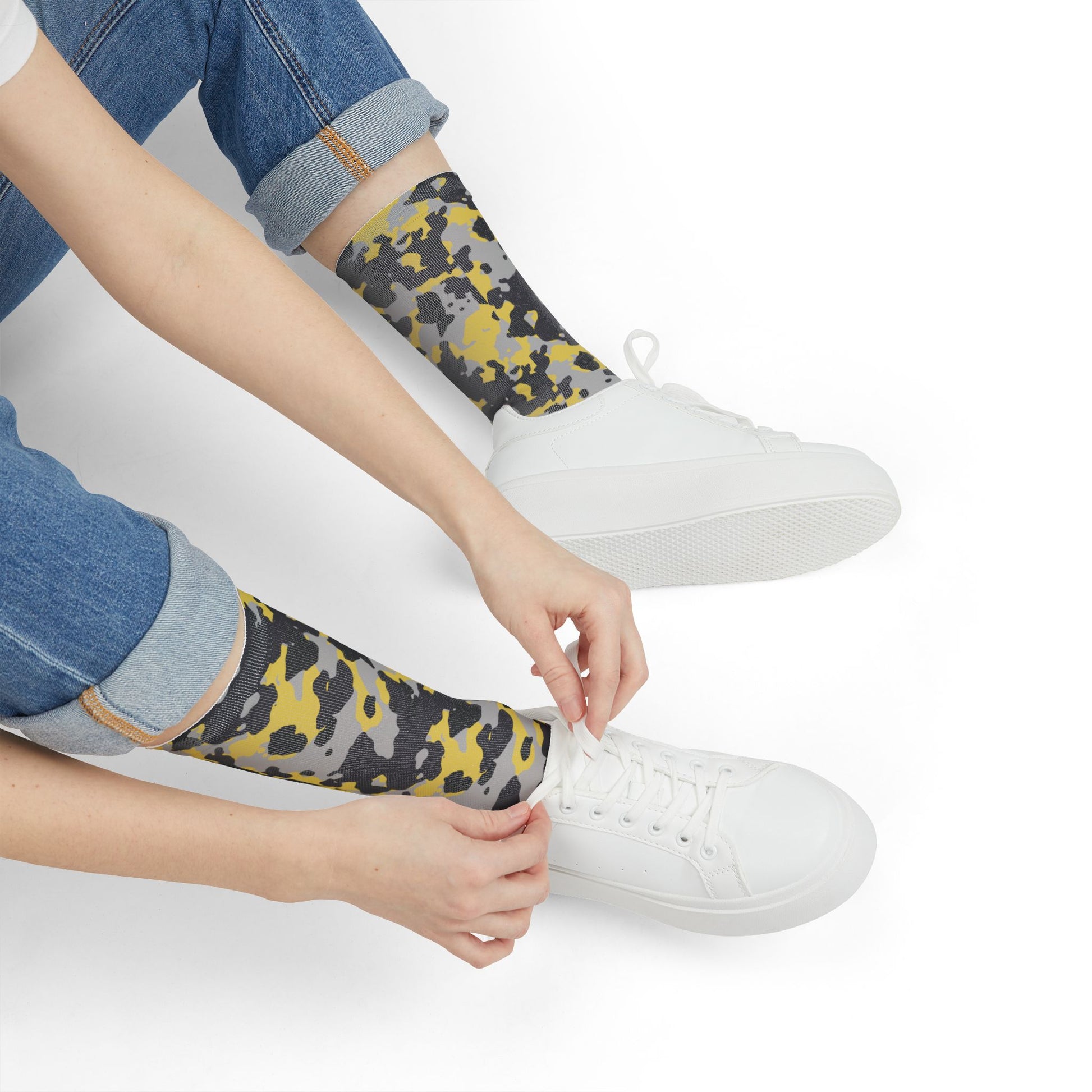 Camo Socks | Yellow, Black, and Silver | Sublimation Crew