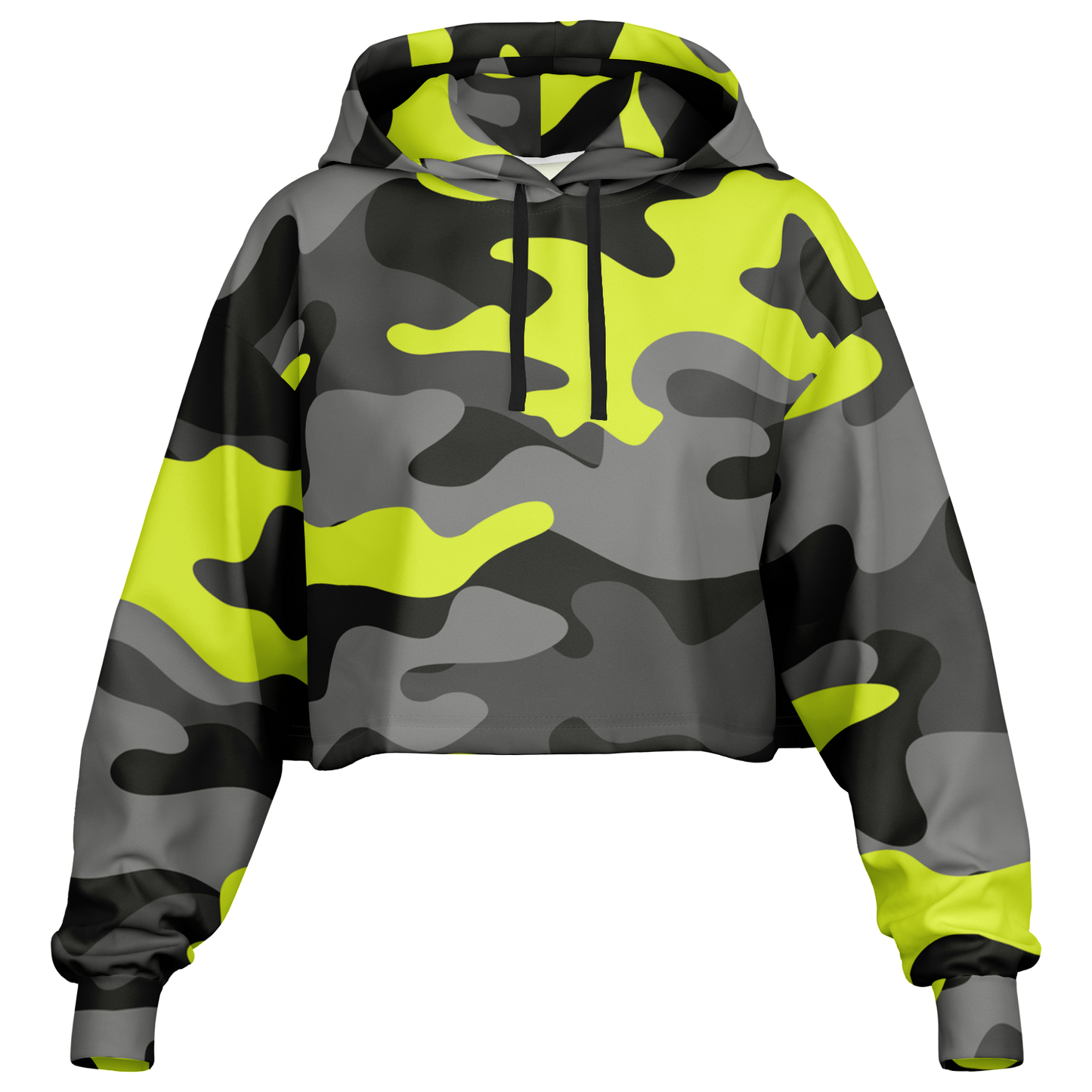 Cropped Hoodie For Women | Black, Gray & Yellow Camouflage