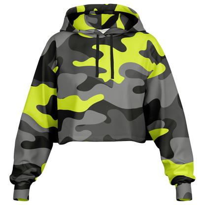 Cropped Hoodie For Women | Black, Gray & Yellow Camouflage