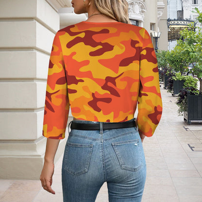 Camo Blazer | Cropped Open Front | Orange & Red Camouflage