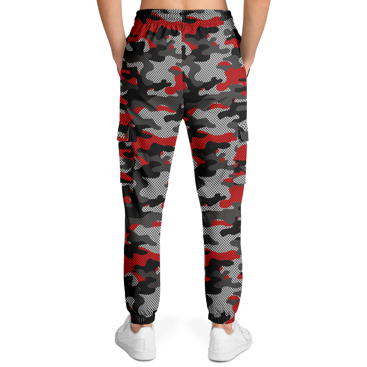 Red Camo Cargo Pants | Mixed Black and Gray Pixel Camouflage