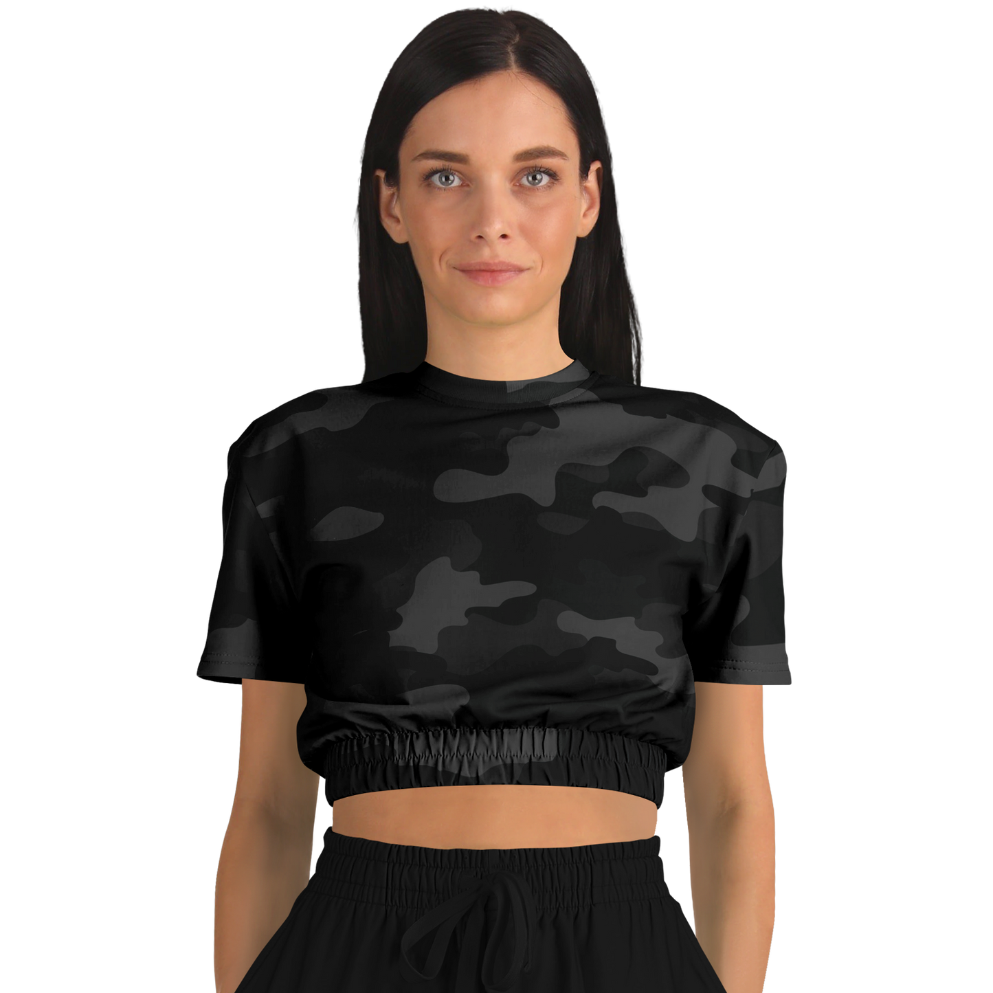 Camo Crop Top Sweatshirt | Black Camouflage