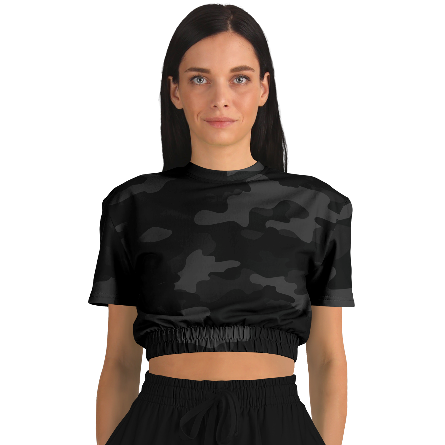 Camo Crop Top Sweatshirt | Black Camouflage