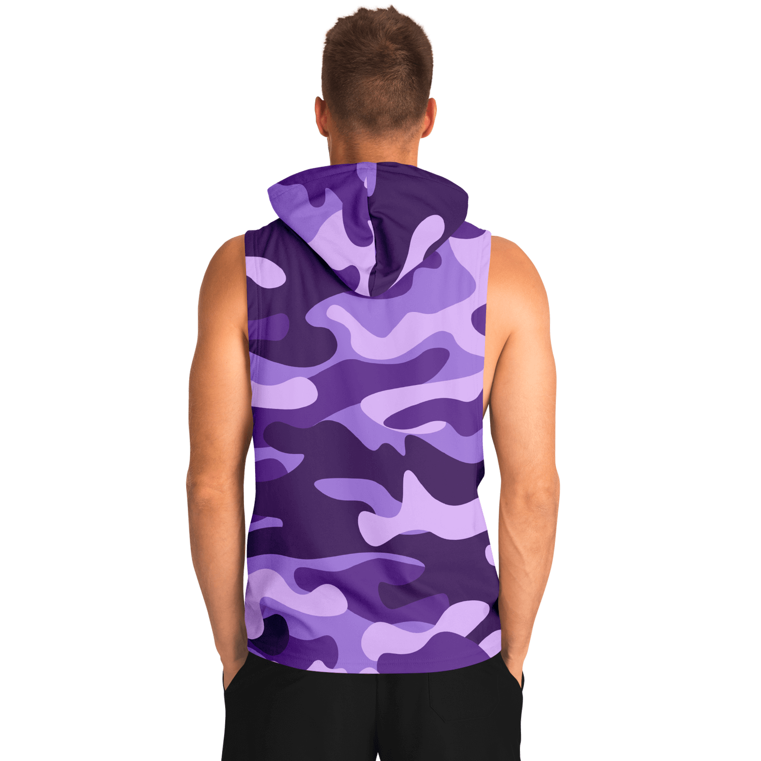 Sleeveless Hoodie | Purple, Blue & Mauve Camouflage