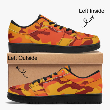 Camo Sneakers | Orange and Red Low-Top Leather Camouflage Shoes