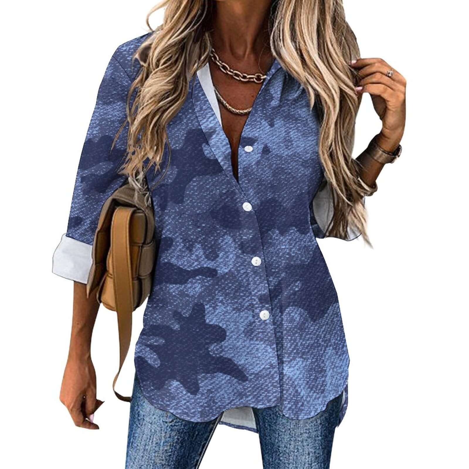 Women's Button-Up Camo Shirt | Denim Blue Tones