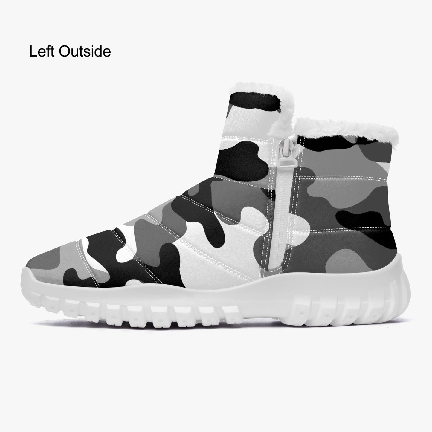 Camo Boots | Cotton-pad Fur Zipper Up | Gray, Black & White