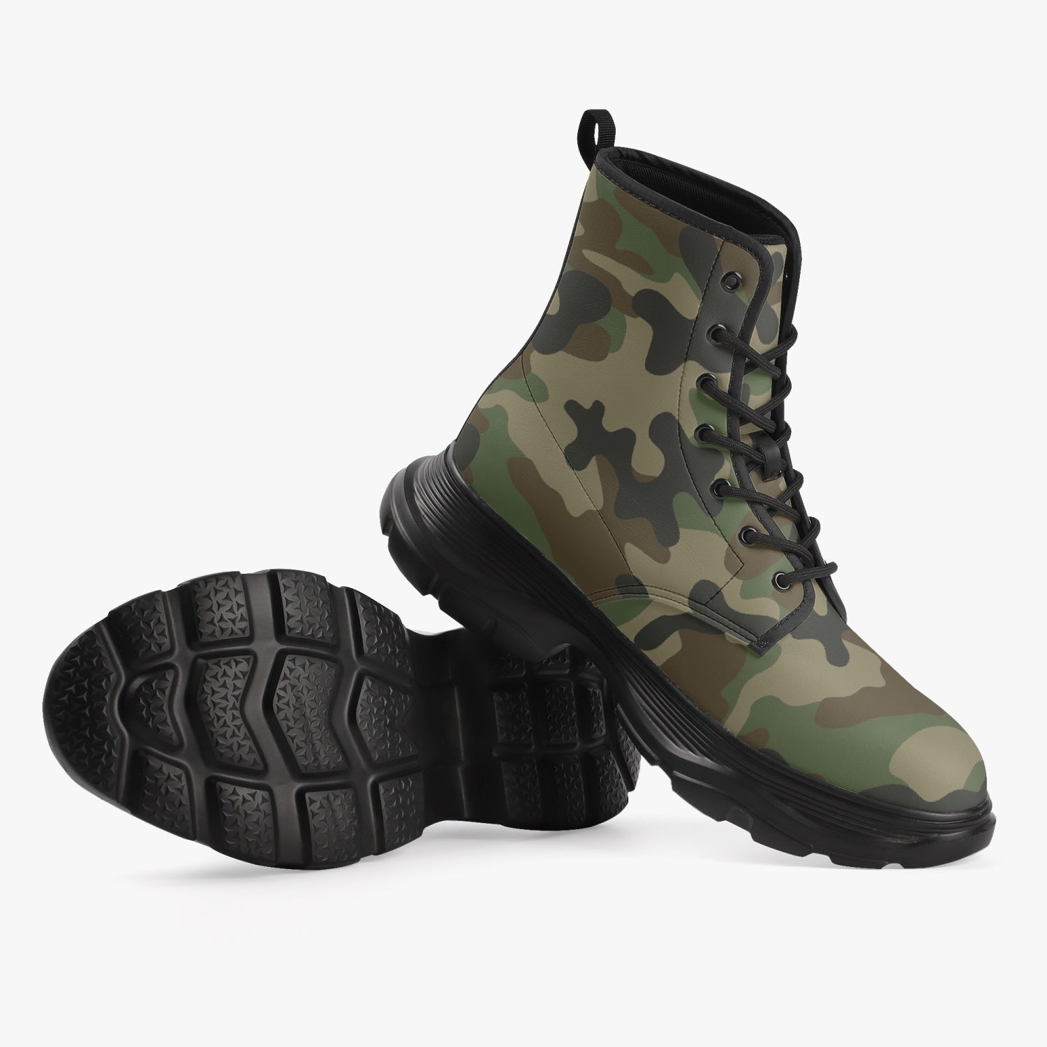 Chunky Boots | Leather in Military Brown Camouflage