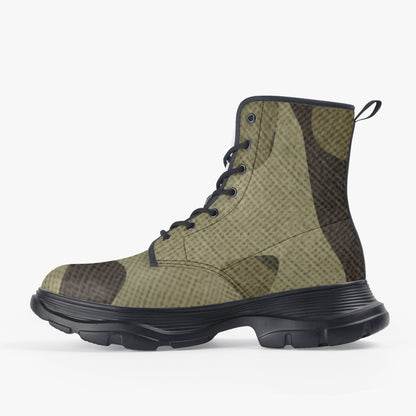 Chunky Boots | Leather in Green Fabric Camouflage