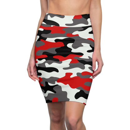 Camo Mini Skirt | Pencil Cut | Red, Black, & White