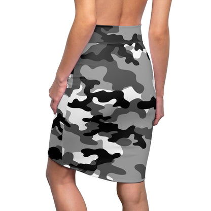 Camo Mini Skirt | Pencil Cut | Black, White, and Gray