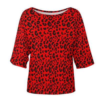 Off The Shoulder Top | Black and Red Leopard Print