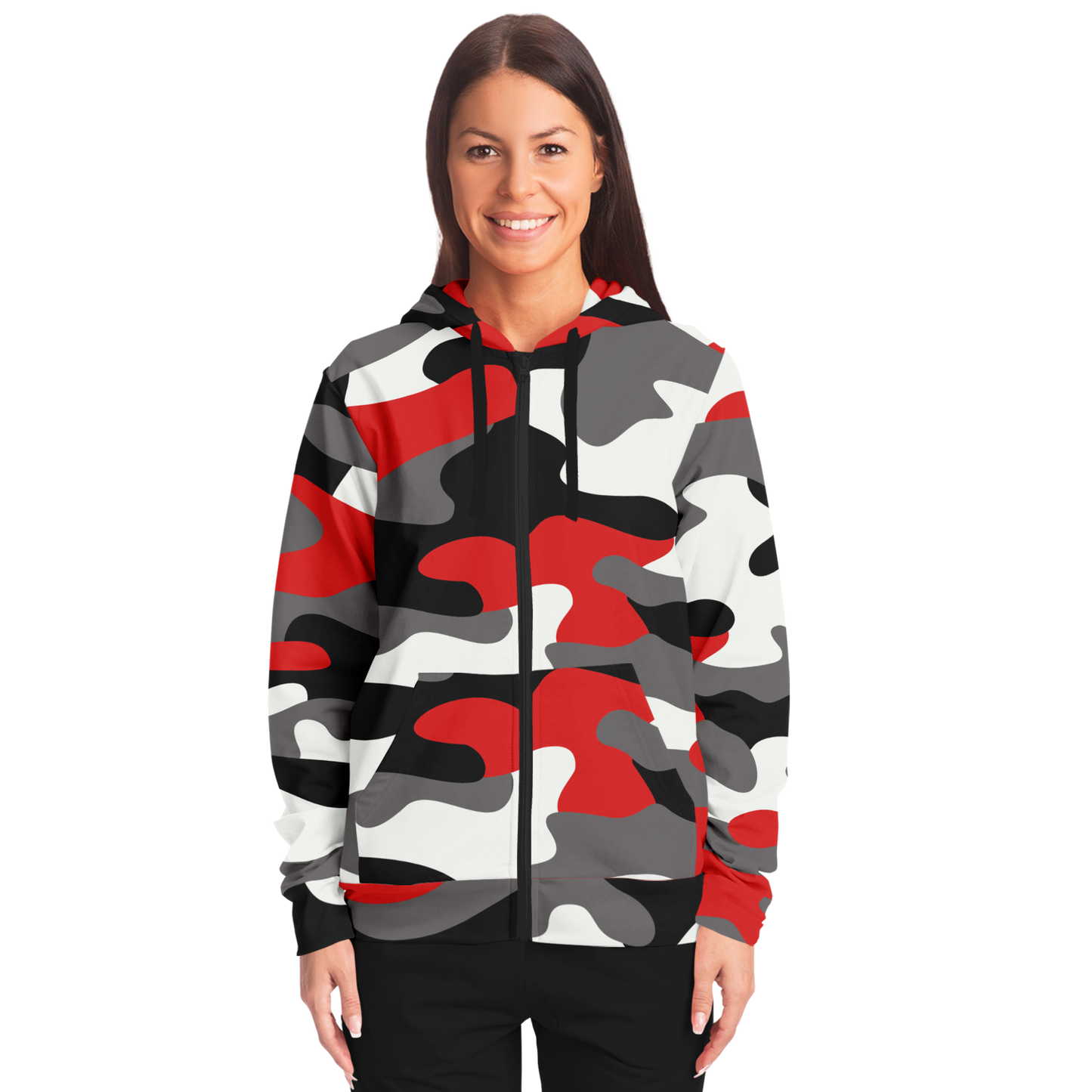 Zip-Up Hoodie | Red, Black, and White Camouflage