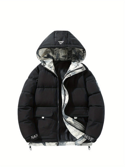 Men's Padded Jacket: Loose Fit, Hooded, Short Design for Winter