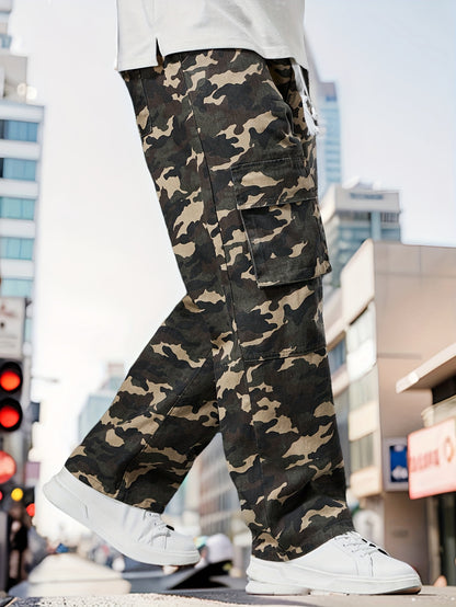 Pantalones de mezclilla con diseño de camuflaje para hombre de talla grande | Estilo urbano holgado