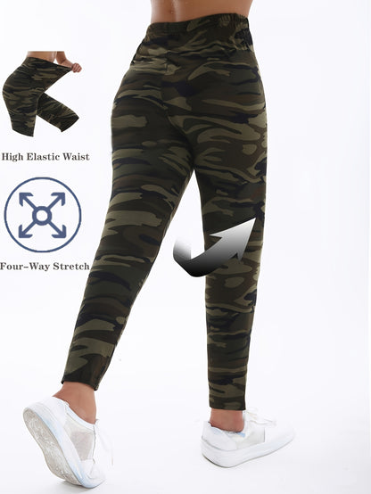 Elegant Camo High-Waist Yoga Leggings for Women - Stretchy, Butt-Lifting Pants with Wide Waistband