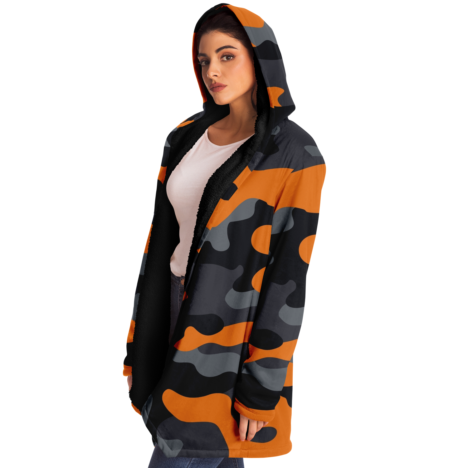 Camo Cloak | Orange, Black, & Gray Camouflage | Microfleece