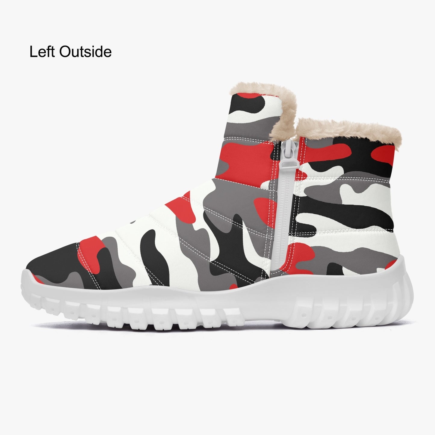 Camo Boots | Cotton-pad Fur Zipper Up | Red, Black and White